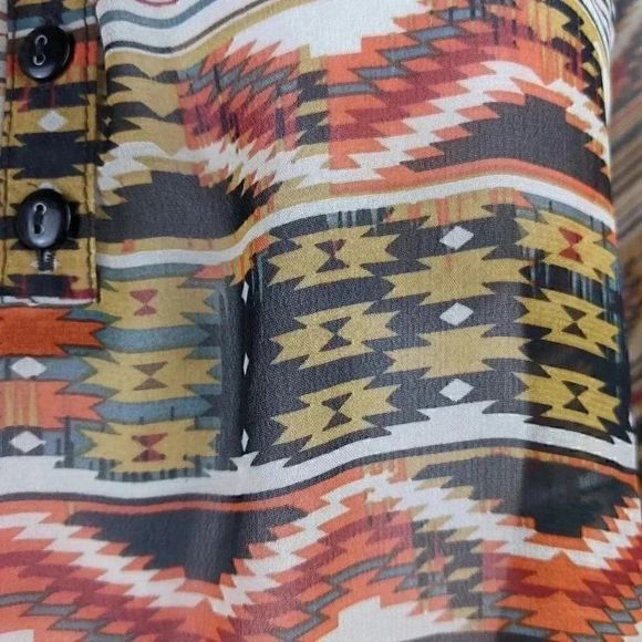 Speechless XL Aztec Tribal Geometric Design Sheer V Neck 3/4 Sleeve Blouse - Picture 9 of 10